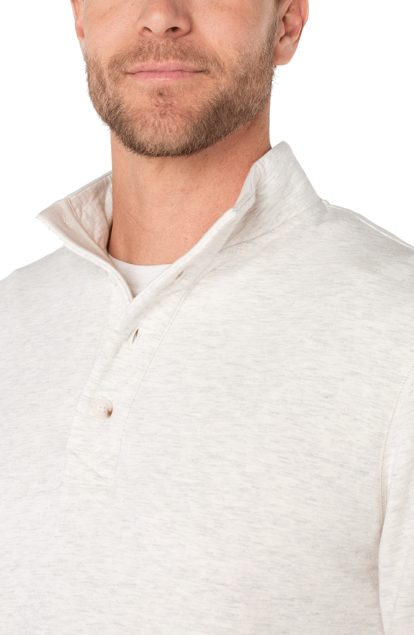 Liverpool Los Angeles Mock Neck Button Placket Pullover - Ivory/Grey